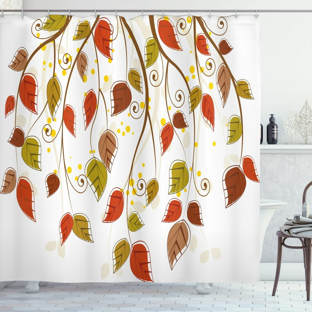 Autumn Shower Curtain, Branches with Fall Leaves Seasonal Colors Nature