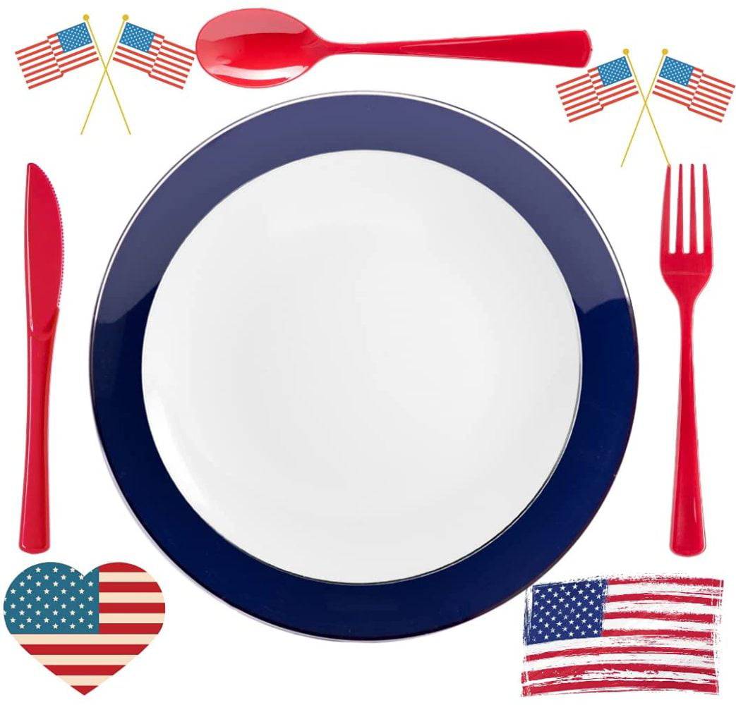 Blue Set of 4 Celebrate Americana Together Patriotic Stars Handcrafted Charger Plates 