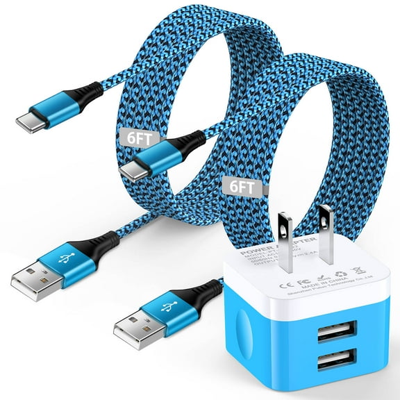 Type C Charger Block,HopePow Android Charger with 2PACK Type C Cable 6ft Dual Port Usb Wall Charger Adapter Plug Brick Super Fast Charging Phone Charger Block for Samsung Charger Type C,Blue