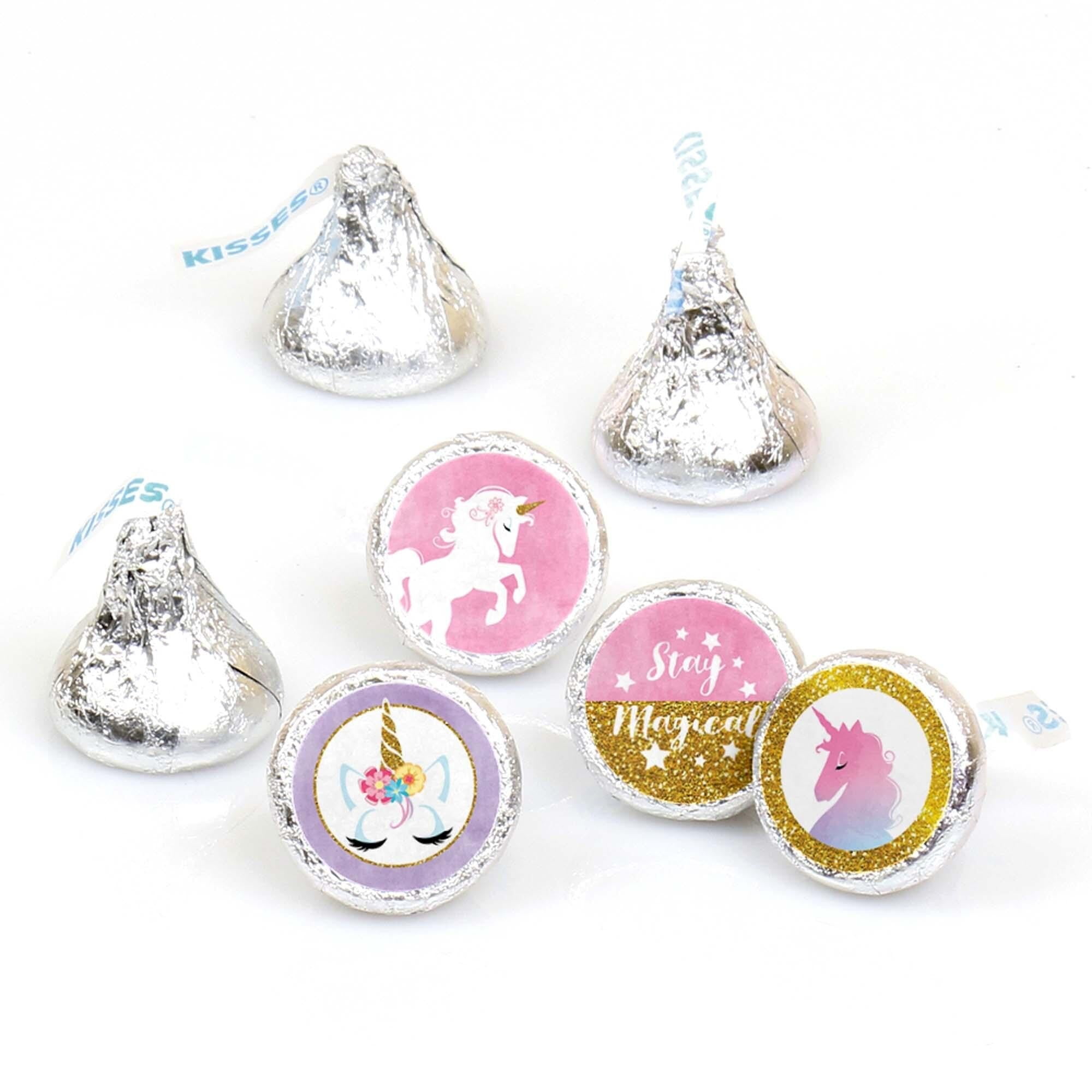 Big Dot of Happiness Rainbow Unicorn - Baby Shower or Birthday Party Candy Sticker Favors - Labels Fit Hershey's Kisses 108 Ct