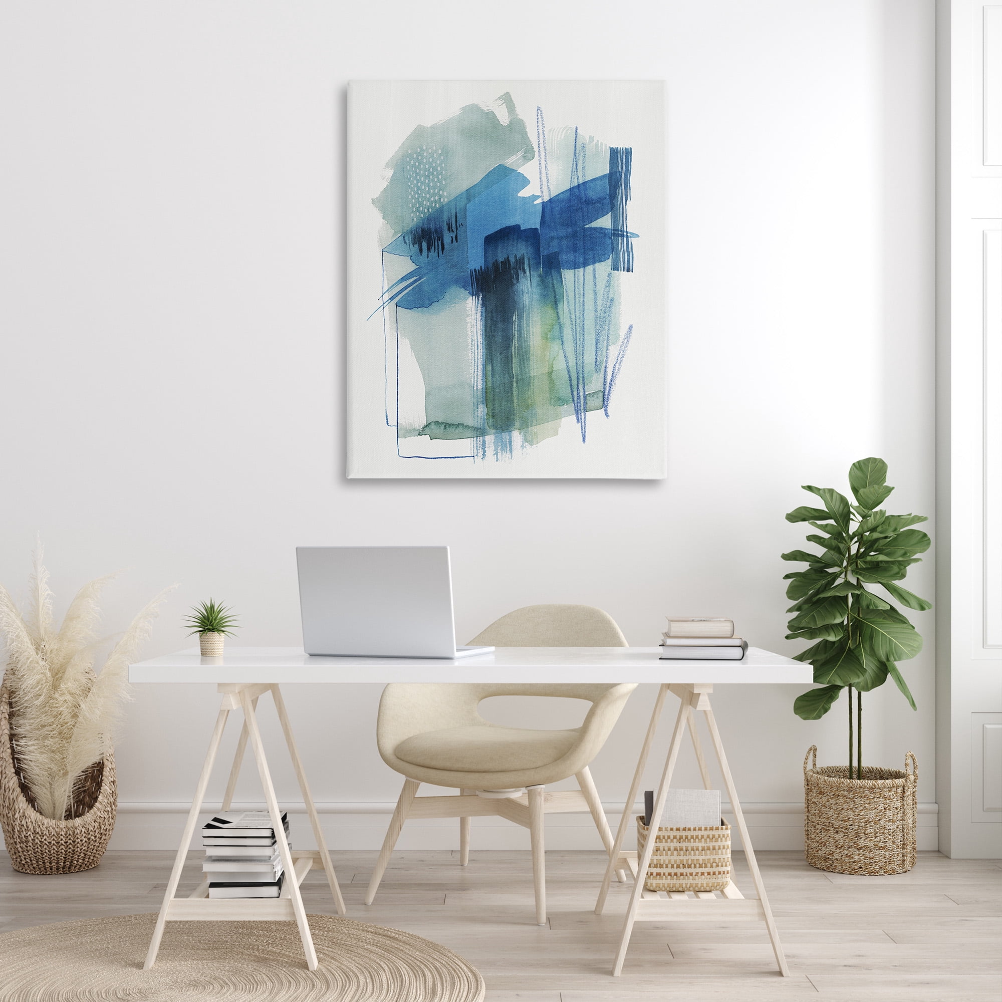 Stupell Industries Blue Scribbles Painting Abstract Painting Gallery Wrapped Canvas Art Print Wall Art, 36 x 48