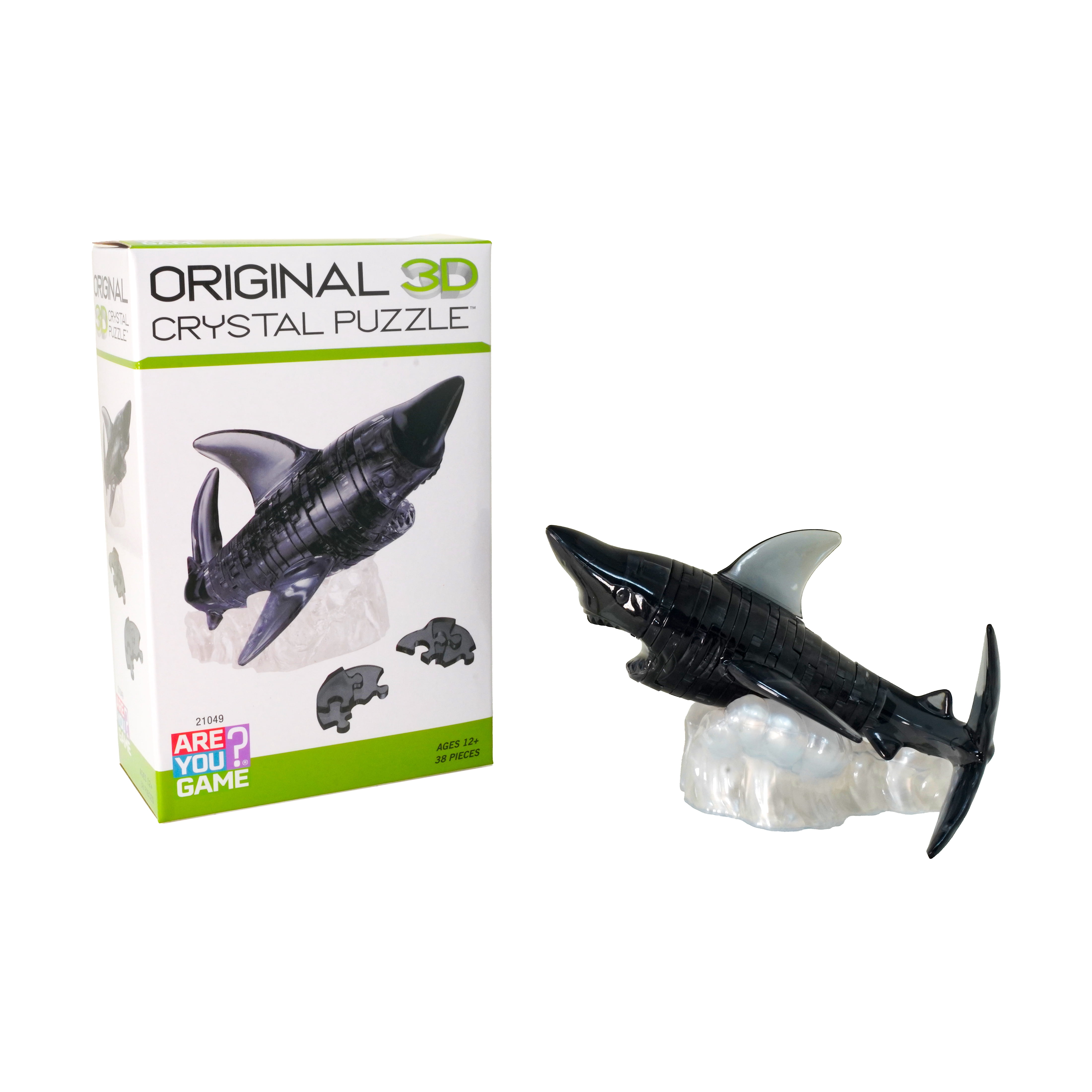 AreYouGame.com 3D Crystal Puzzle - Shark (Black with White rocks): 38 Pcs