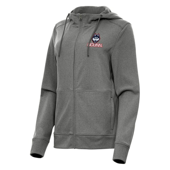 Women's Antigua Heather Black UConn Huskies Seeker Full-Zip Hoodie