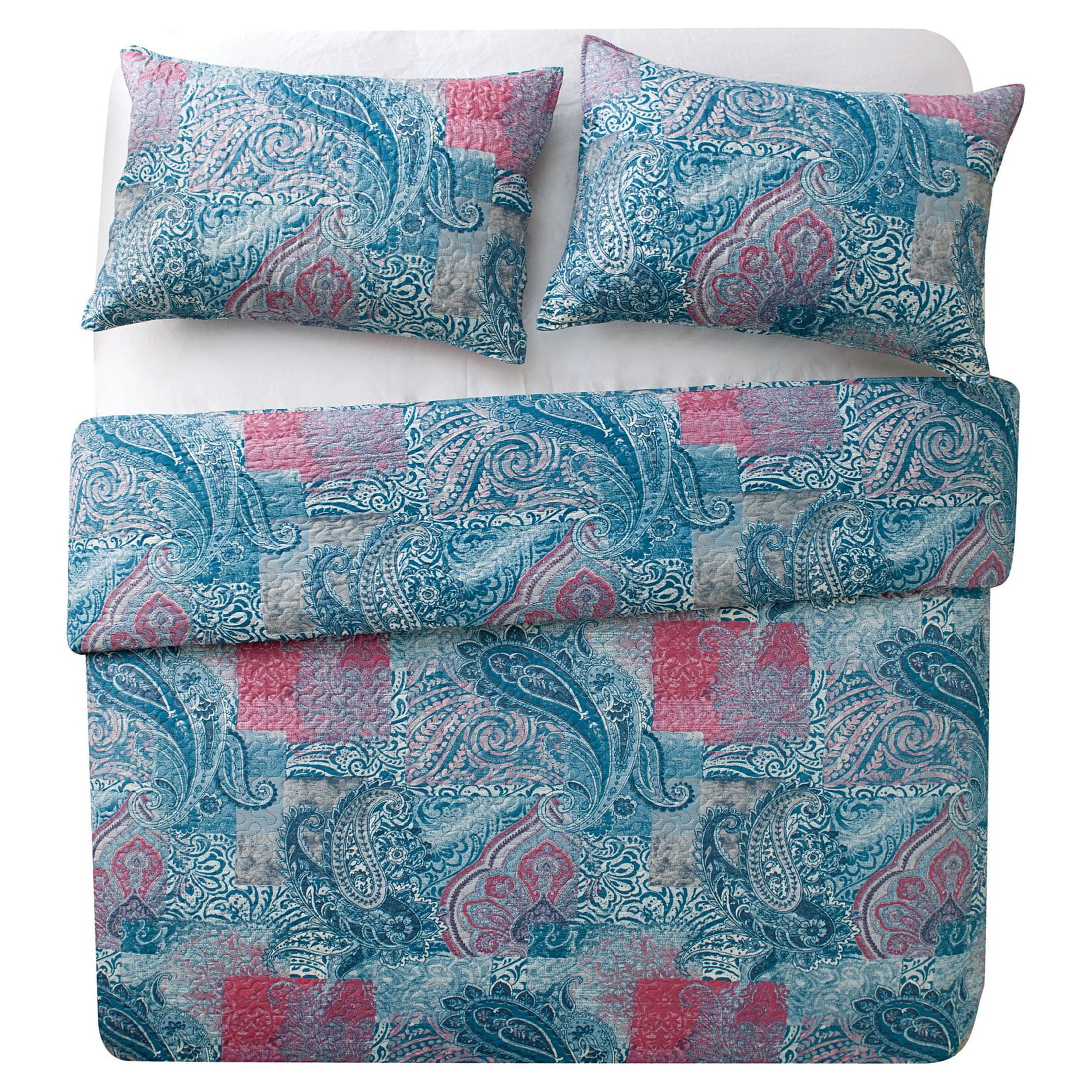 VCNY Home Ava 3-Piece Multicolor Paisley Reversible Quilt Set, King, Adult, Unisex