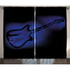 Music Curtains 2 Panels Set, Electric Guitar Bass in Dark Tones Rock and Roll Pop Themed Oldies Instrument Design, Window Drapes for Living Room Bedroom, 108W X 108L Inches, Navy Blue, by Ambesonne