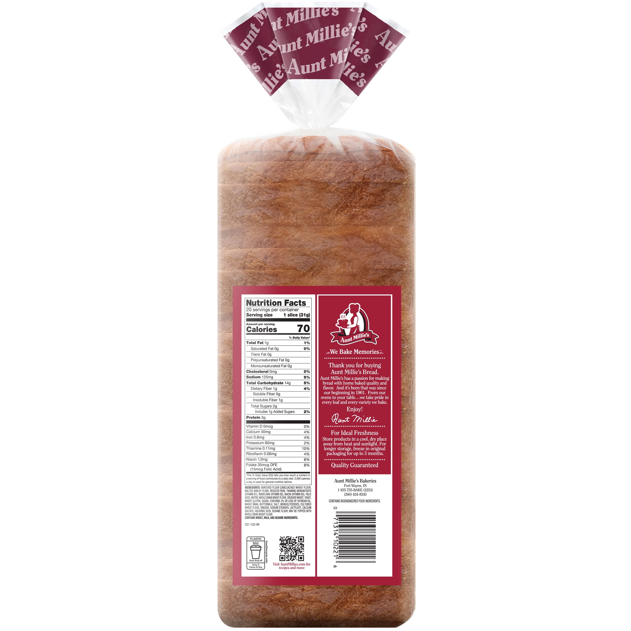 Aunt Millie's Cracked Wheat with Whole Grain Bread, 22 oz