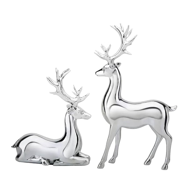 2 piezas de esculturas de alce, adornos de escritorio, figuras decorativas, estatuas de animales para chimenea, dormitorio, sala de estar, regalos de Plata