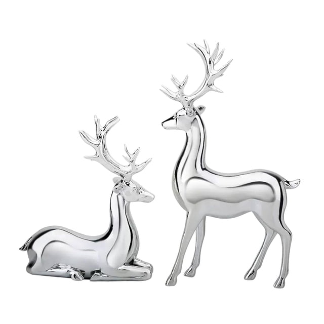 2 esculturas de alce, estatuas de animales, figuras decorativas creativas de ciervo para escritorio Plata