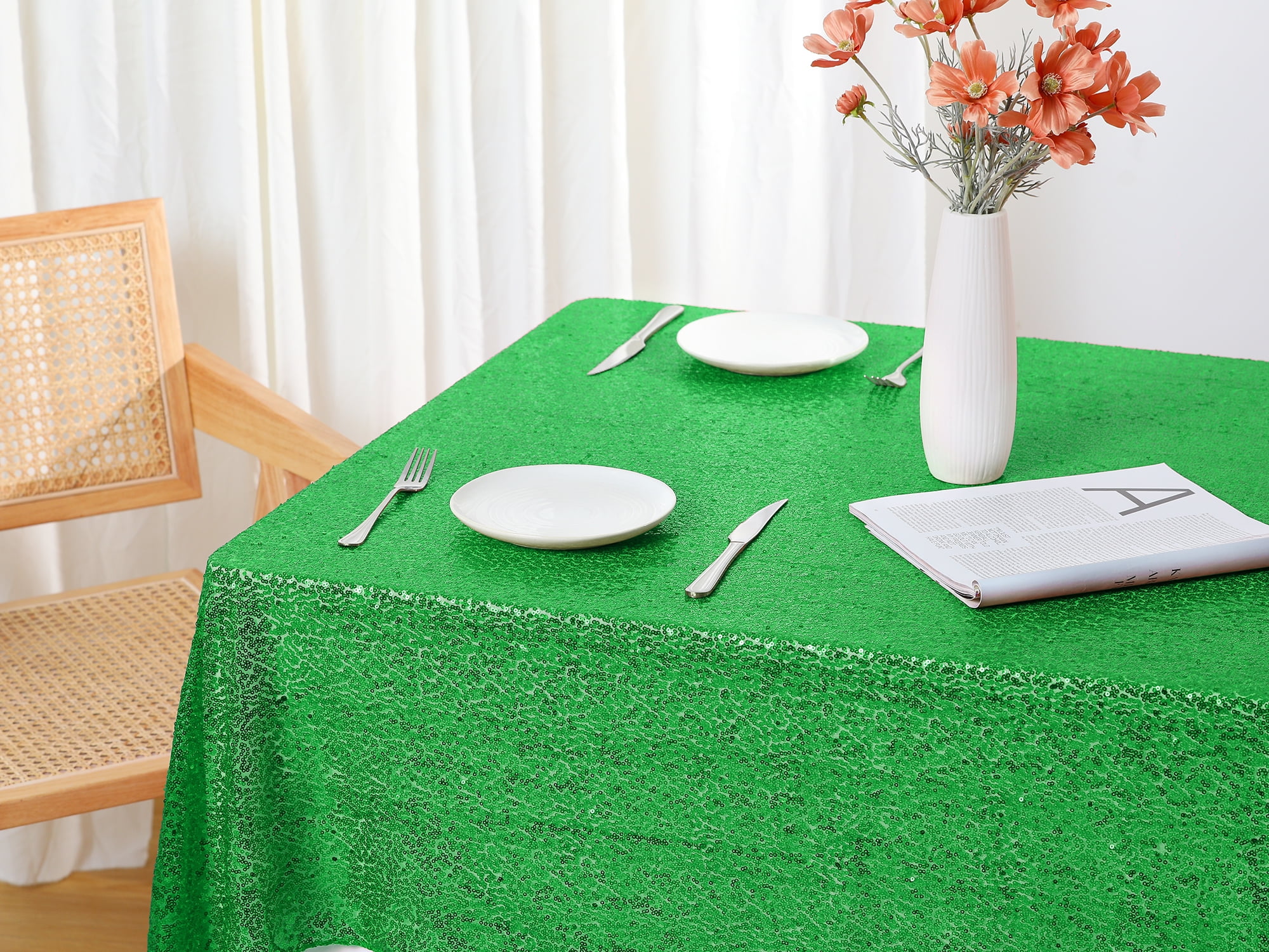Unique Bargains Sequin Table Covers for Dining Room Parties or Dances Tablecloths Green 47"x59"