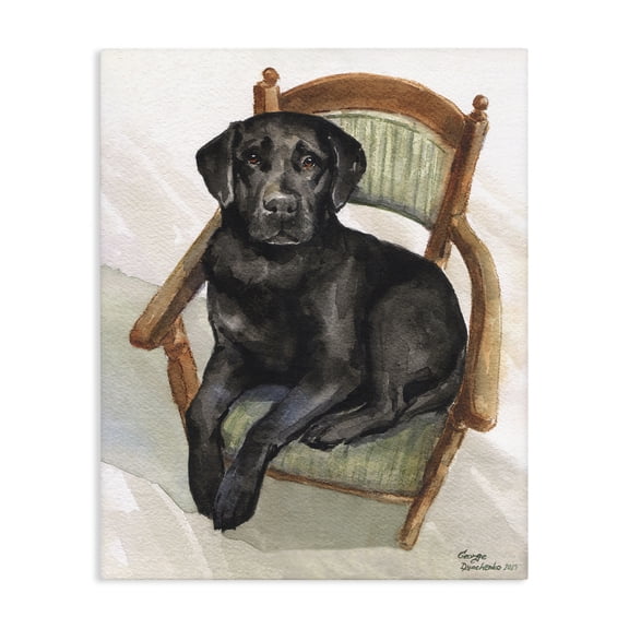 Stupell Industries Black Labrador On Chair Canvas Wall Art, design by George Dyachenko