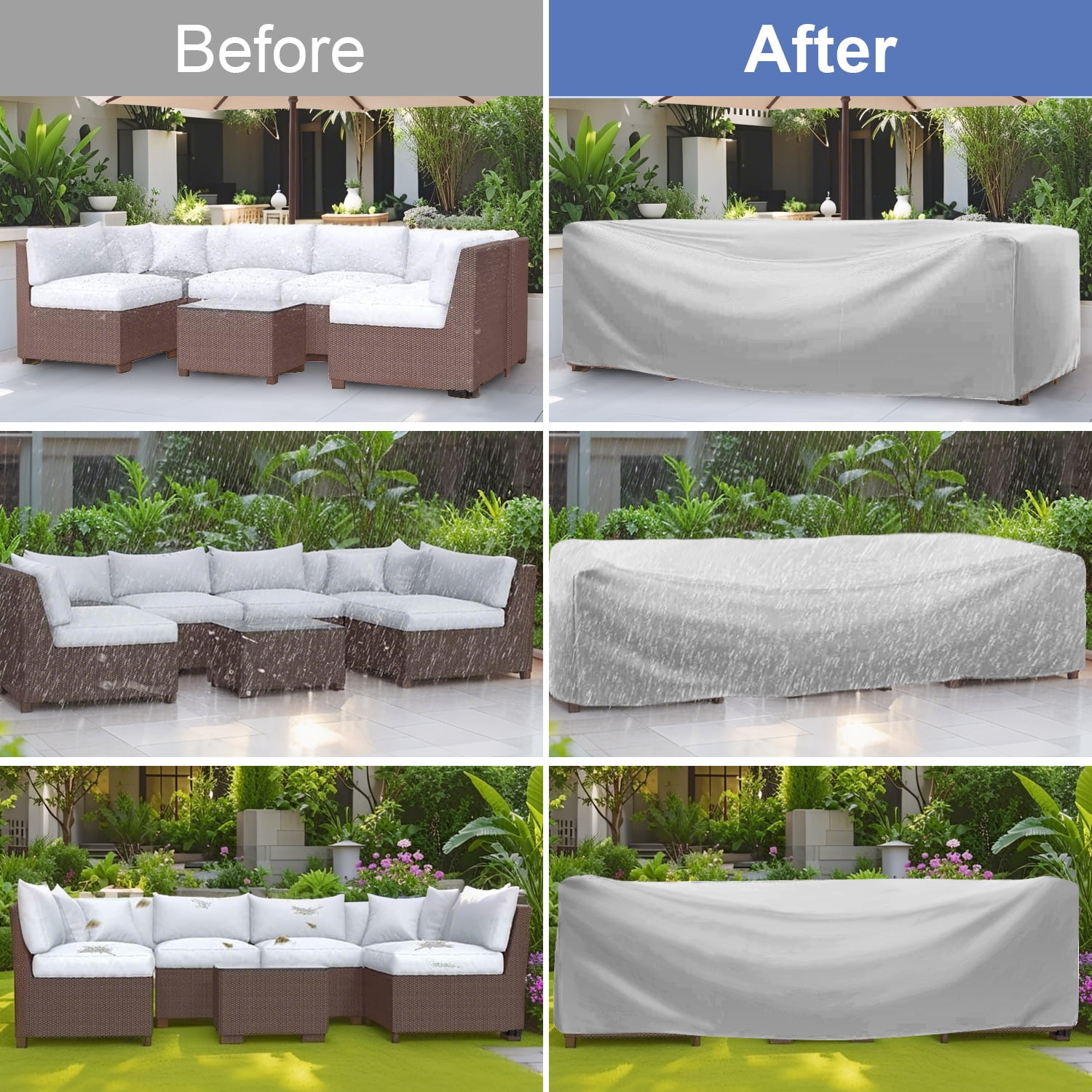Hootek Patio Furniture Covers, 106×71 Outdoor Furniture Cover Waterproof, Heavy Duty Oxford Patio Table Cover for Outdoor Table, Chair, Sofa, Desk (Silver 106"L×71"W×35"H)