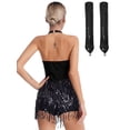 thumbnail image 4 of Xnihocha Women's Latin Rumba Jazz Dance Outfit Sequins Fringe Bodysuit with Gloves Set Black XL, 4 of 5