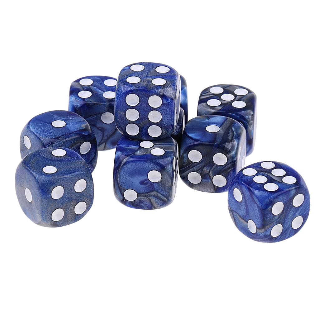 10Pcs 16mm Acrylic D6 Spot Dice 6 Sided For DND RPG Role Playing Game Blue Red 