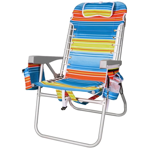 SUNSPIRE 17 in Beach Chair for Adults, 5-Position Reclining Backpack Folding Chair with Cooler Bag Cup Holder, Towel Bar Zipper Pocket