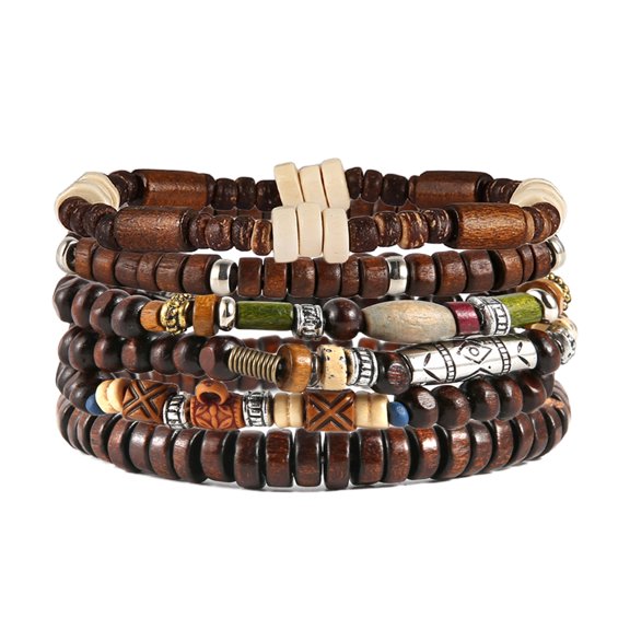 HZMAN Wrap Bracelets Men Women, Hemp Cords Wood Beads Ethnic Tribal Bracelets, Leather Wristbands (Bohemian Style)