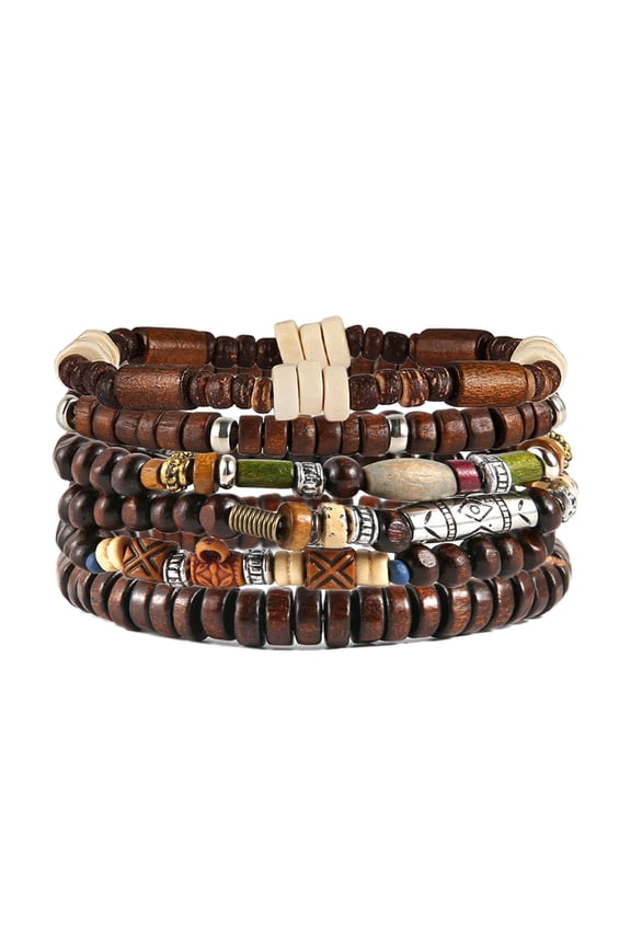 Wrap Bracelets Men Women, Hemp Cords Wood Beads Ethnic Tribal Bracelets, Leather Wristbands (Bohemian Style)