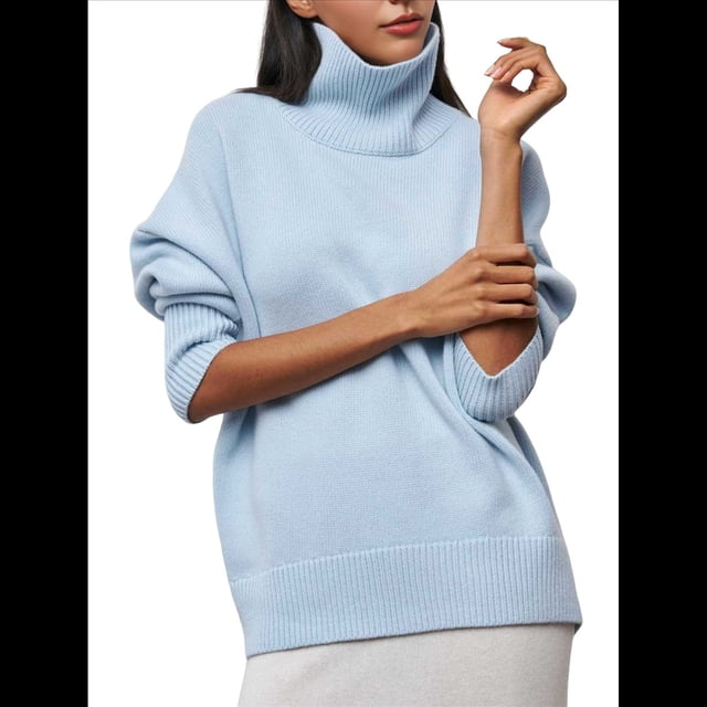 Suéteres de Cuello Alto para Mujer, Corte Holgado, para Otoño e Invierno. Azul L