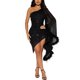 thumbnail image 4 of Gibobby Vestidos de fiesta elegantes Vestido ajustado con lentejuelas irregulares y hombros descubiertos asimétricos de color liso para mujer(Negro,M), 4 of 5