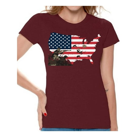 Awkward Styles American Flag Women T Shirt Patriotic Clothes for Her Duck Hunt Shirt for Girlfriend Fowling T Shirt Hunting Lovers Gifts Hunter T Shirt for Wife I Love Hunting Shirt Ladies