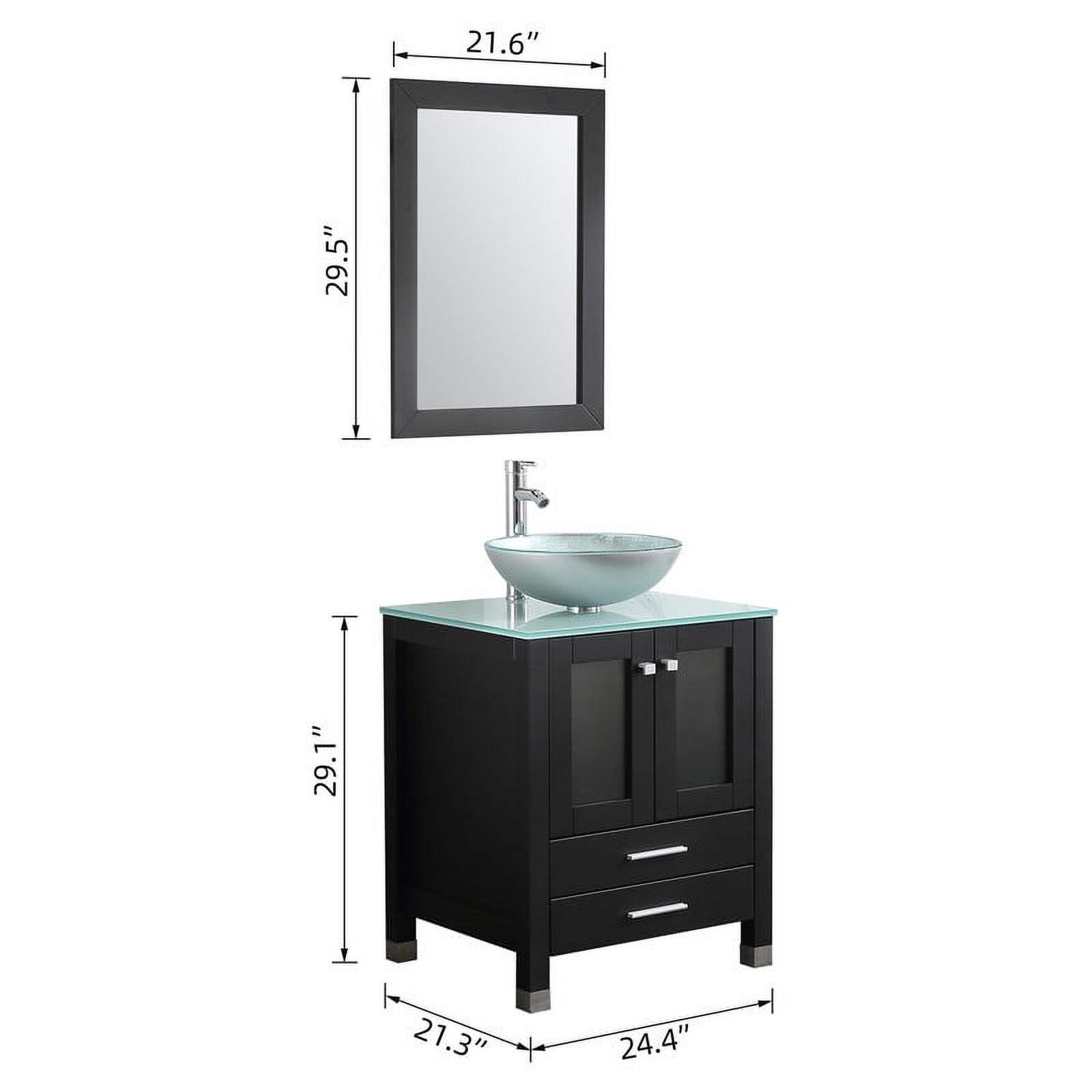 Walsport 24" Luxurious Bathroom Vanity and Sink Combo Cabinet with Silver Glass Vessel Sink and Faucet Pop Up Drain,Black