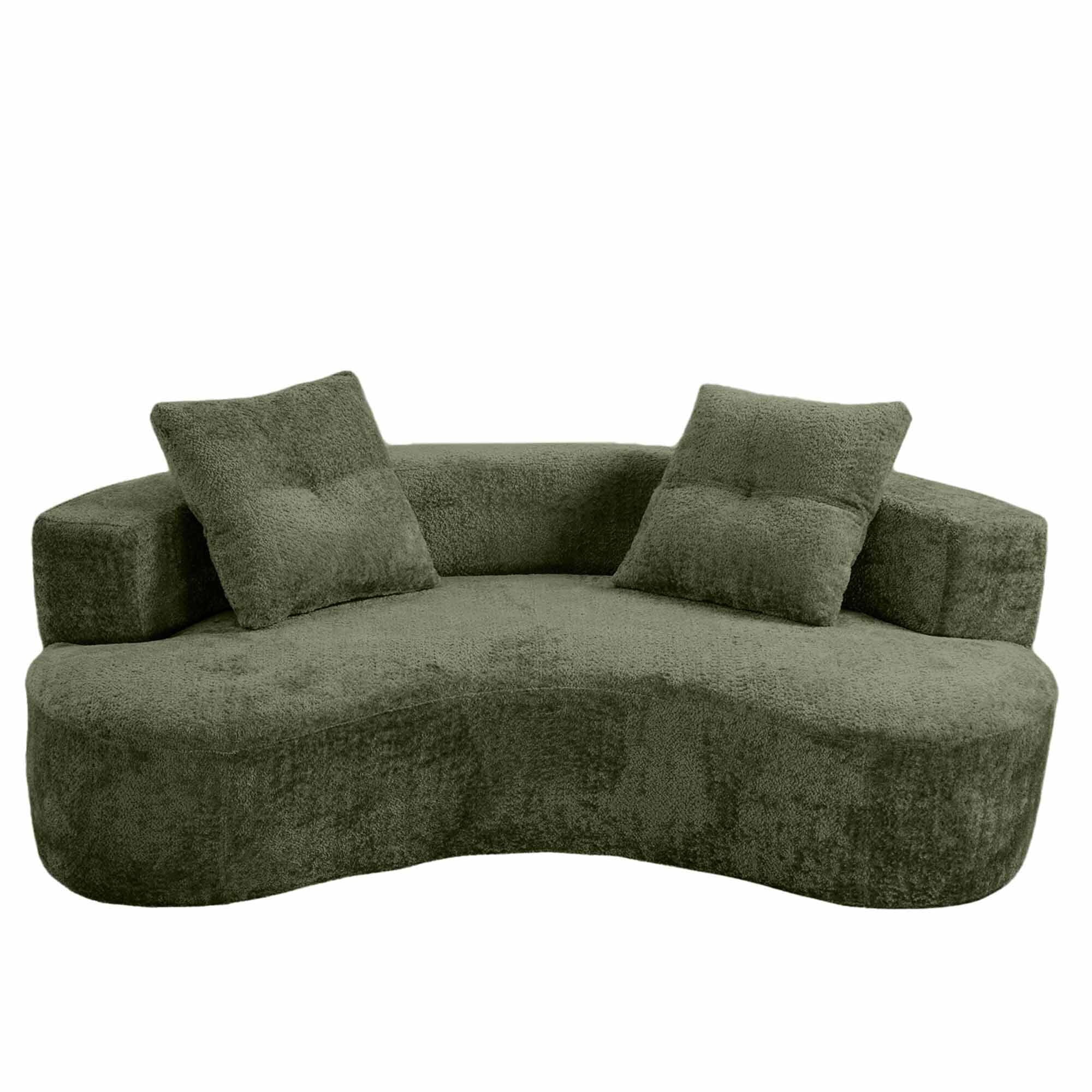 Lunale Curved Boneless Sofa, Modern 3 Seater Cloud Couch, No Assembly Required, Chenille Floor Sofa for Living Room, Green