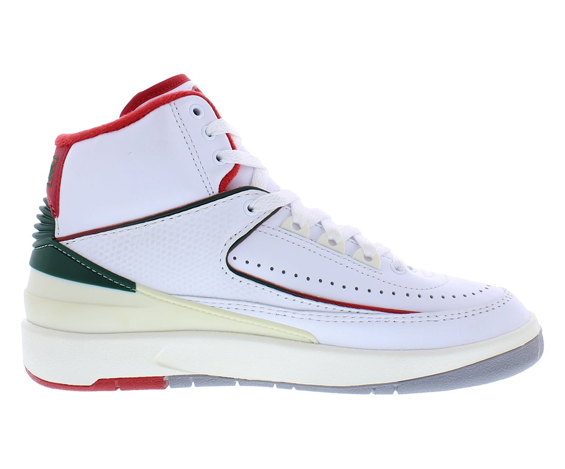 Nike Air Jordan 2 Retro Leather GS Boys Shoes Size 5.5, Color: White/Fire Red/Fir/Sail