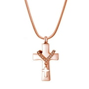 Premium Rose Gold Collet Cross Ashes Container Portable Cremation Jewelry Memorial Necklace Cremation Urn Neckalce for Ashes