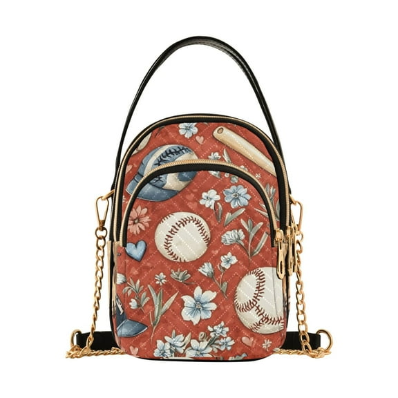 joogoo Women Baseball Flowers Chain Crossbody Bags Shoulder Handbag Phone Purse