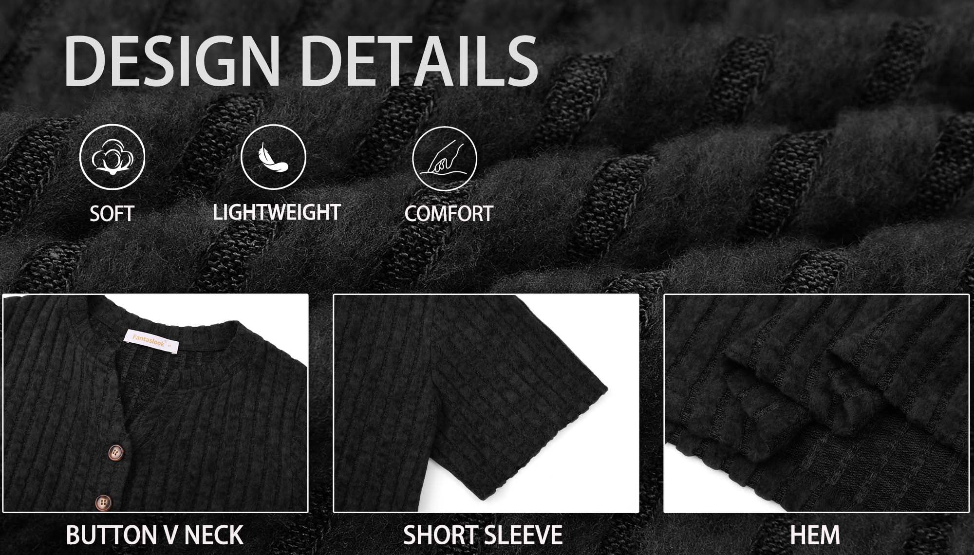 Fantaslook V Neck Tops for Women Short Sleeve Henry Shirts with Button Dressy Casual Summer Blouses Tops