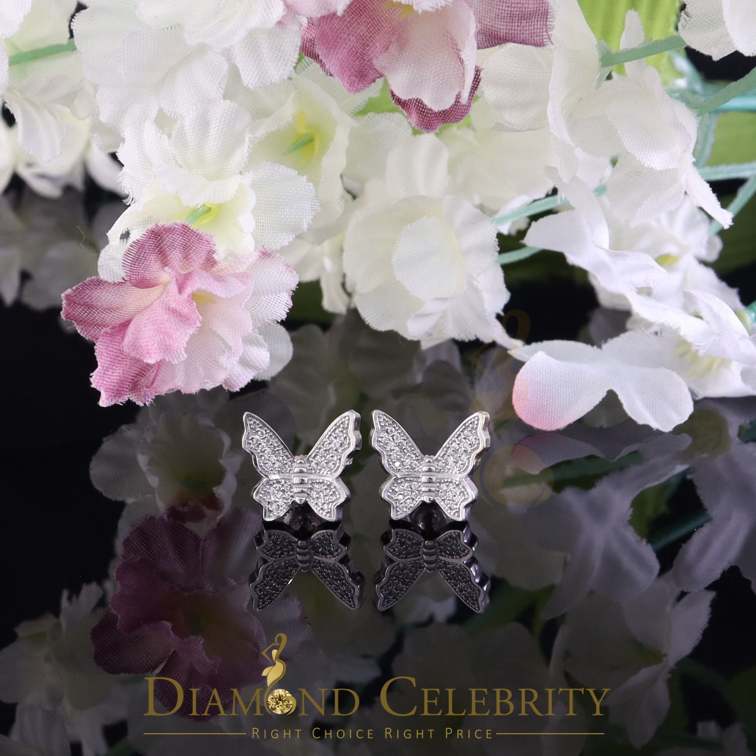 Diamond Celebrity's Butterfly Stud Earrings White 925 Sterling Silver Women's 0.50ct Cubic Zirconia