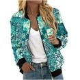 thumbnail image 2 of JURANMO Christmas Clearance Womens Ethnic Print Bomber Jackets Lightweight Zip Up Long Sleeve Flight Jacket Casual Loose Varsity Coats Fall Outfits with Pockets Sky Blue M, 2 of 6