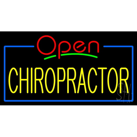 Red Open Yellow Chiropractor Blue Border LED Neon Sign 20 x 37 - inches, Black Square Cut Acrylic Backing, with Dimmer - Bright and Premium built indoor LED Neon Sign for Defence Force.