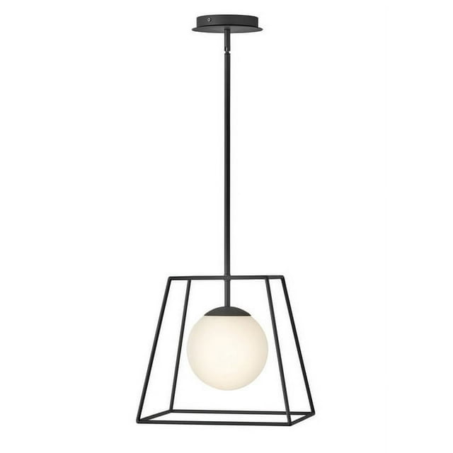 Hinkley 4377BK Jonas Collection One Light Open Frame Pendant, Black w/Etched Opal Glass