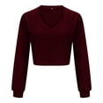 thumbnail image 3 of Sweaters For Women Spring And Autumn Solid Color V Neck Long Sleeve Casual Loose Navel Knitted Sweater Top 2Xl Womens Sweaters, 3 of 9