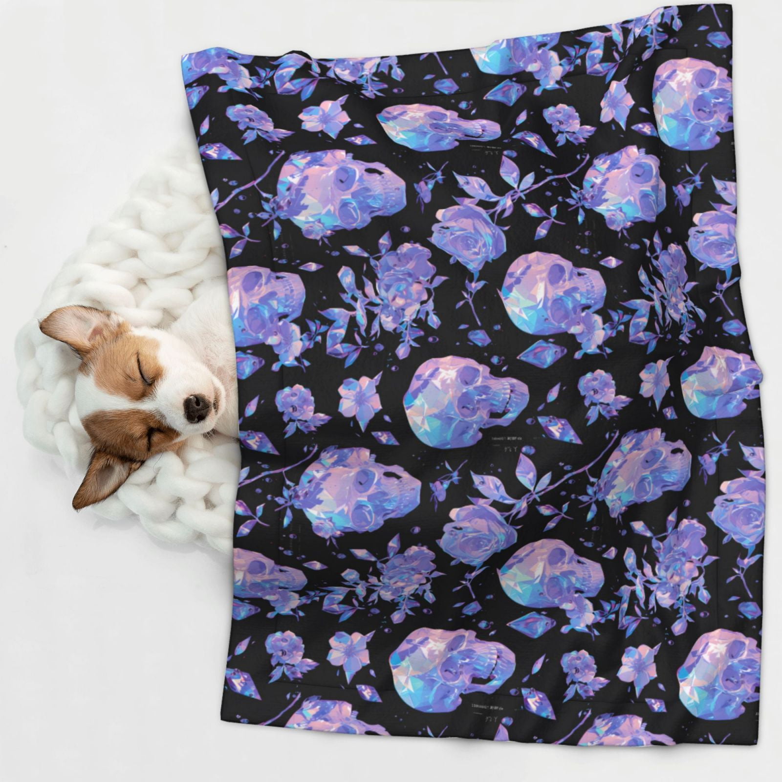 Naloa flower Skull crystal Dog Blanket, 3 Sizes Cat Blanket for Indoor Cats Large Medium Small Dog Gifts-Large