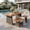 Teak Finish+Grey Wicker, variant on Christopher Knight Home 3-Piece Outdoor Dining Set with Wood Slatted Table and 2 Benches, Rattan Legs, Brown