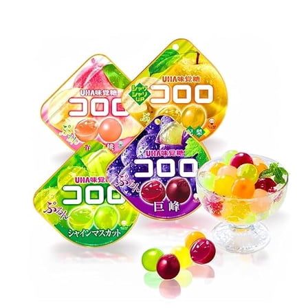 Kororo Gummy Candy Variety Pack, Pine, Peach, Muscat and Grape Flavors, 4 Count, 48g and 40g