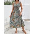 thumbnail image 1 of Robe Bohème Cachemire pour Femmes Col en V Manches Courtes Plissée à Volants Ligne A Longue Robe d'Été, 1 of 3