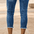 thumbnail image 5 of ASDFVBKG Women's Capri Jeans Cropped Trendy Jeans Stretch Denim Pull on Raw Hem Summer Denim Trouser Blue 2XL, 5 of 7