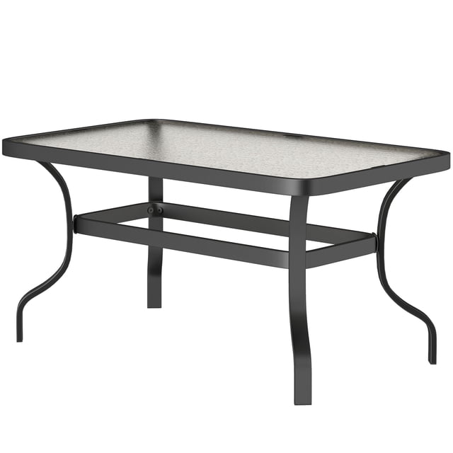 37" Outdoor Patio Coffee Table with 1.4" Ripple Tempered Glass Top and Rust-Resistant Metal Frame, Black Rectangular Garden Table for Patio, Conservatory, and Backyard Spaces