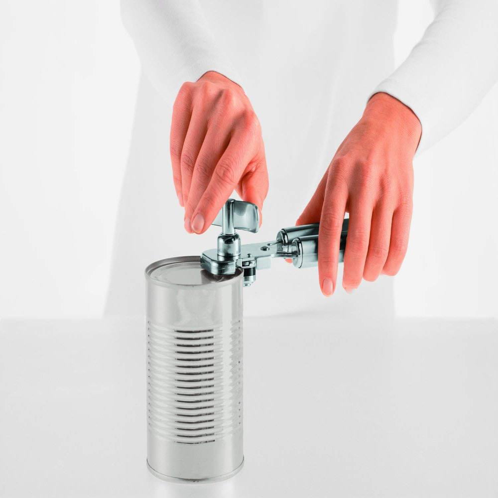 Stainless Steel Can Opener with Pliers Grip, 7-inch, Operates from the top  of the can instead of the side, slides on easy and ready to turn By Rosle