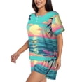 thumbnail image 2 of Picia Retro Palm Beach Sunset Pajamas Sets for Women Soft Short-Sleeved Pjs with Lounge Shorts Two Piece Sleepwear-4X-Large, 2 of 9