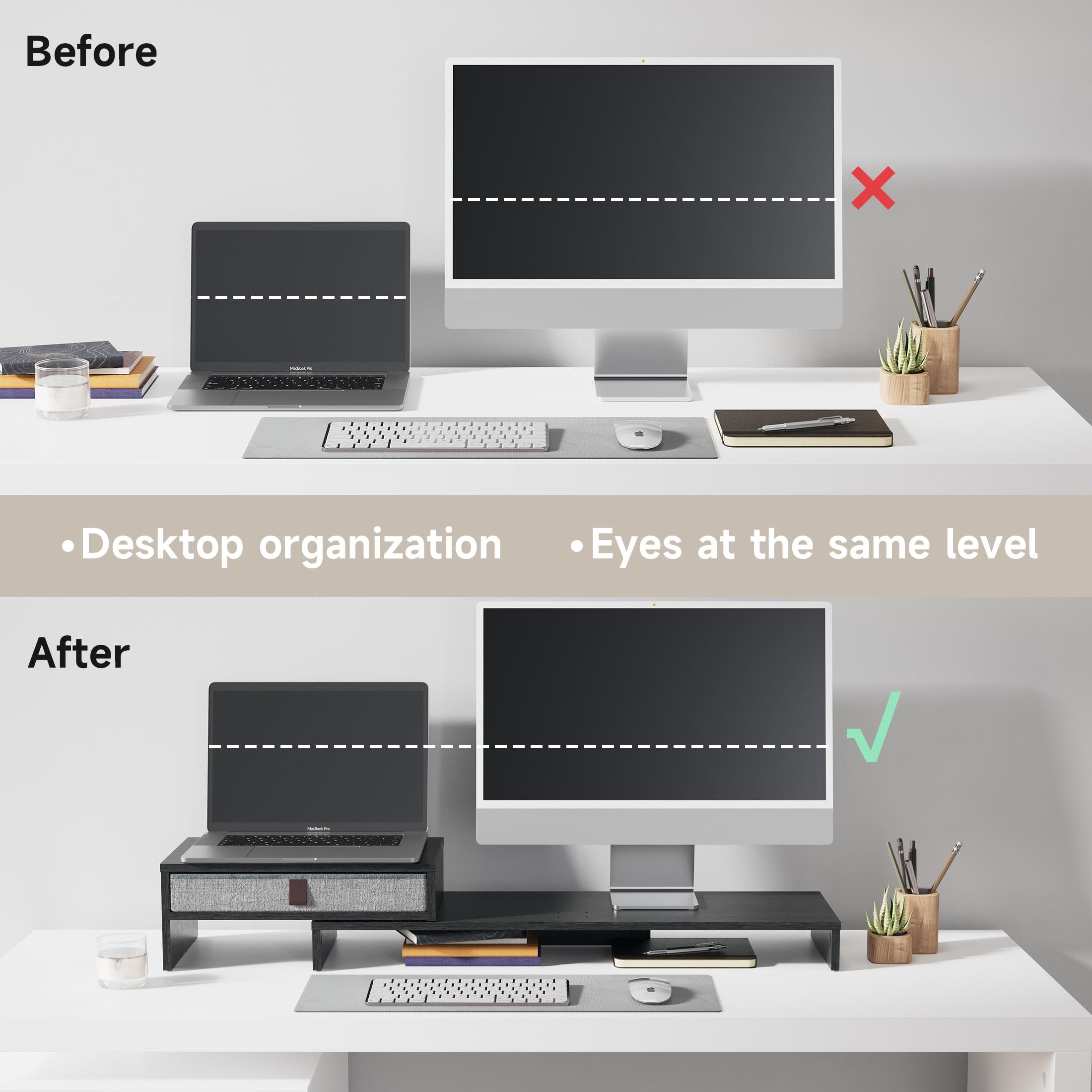 Fenge Computer Monitor Riser Stand with Drawer for 2 or 3 Monitors