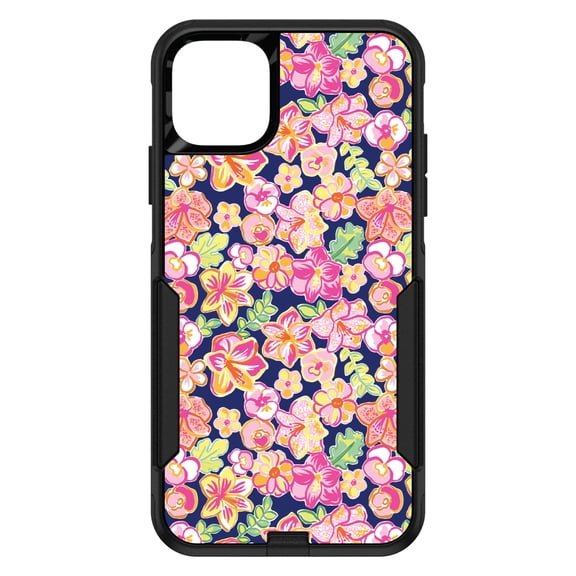 DistinctInk Custom SKIN / DECAL compatible with OtterBox Commuter for iPhone 11 Pro MAX (6.5" Screen) - Preppy Pattern - Pink Green Navy Flowers Floral