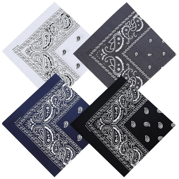 100% Cotton 27" x 27" Large Bandanas for Men & Women, Multi-Purpose Bandana Headbands, Pack of 4 Square Head Scarf