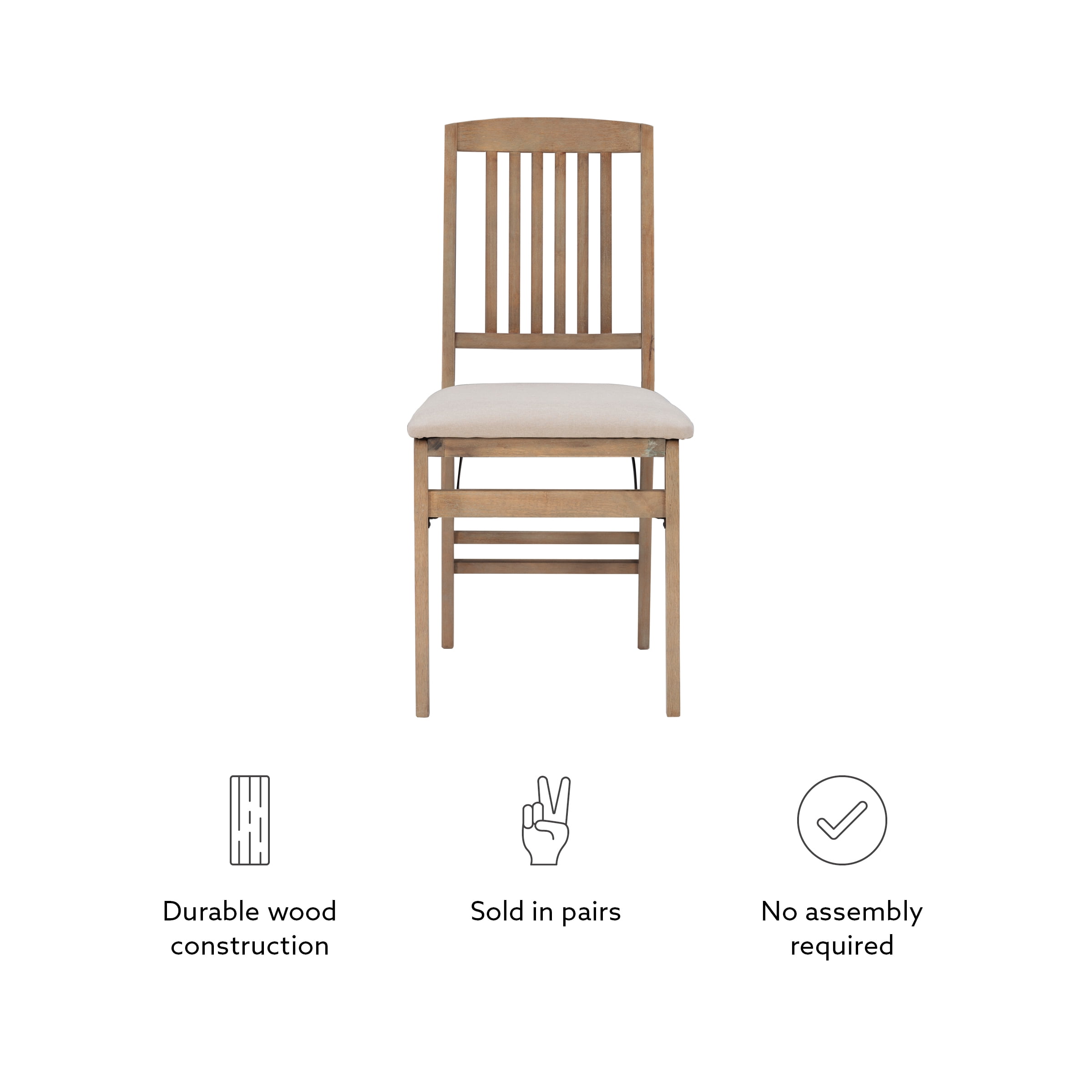 Linon Lafitte Folding Dining Chair, Set of 2, Graywash/Beige