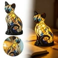 thumbnail image 2 of YaoZQ Siamese Cat Night Light, 6.7" Resin Animal Table Lamp with USB Switch, Vintage Stained Glass Style Desktop Decor for Bedroom Nursery Office, 2 of 6