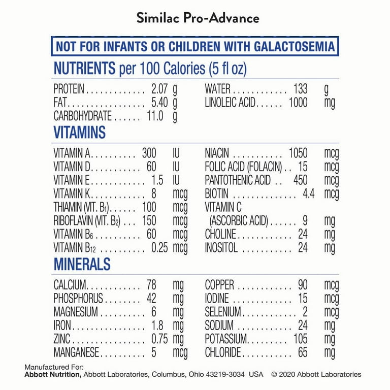 Similac pro advance iron content sales
