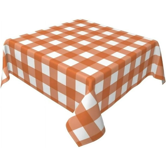 Autumn Fall Tablecloth 60x60 Inch Square Thanksgiving Orange Buffalo Plaids Table Cloth Table Cover Polyester Washable Wrinkle Resistant for Kitchen Dining Holiday Party Dining