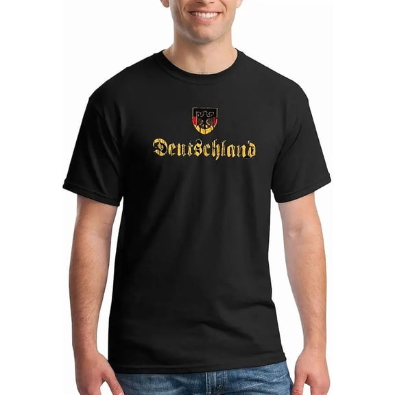 Men's Deutschland Germany Eagle Coat of Arms Retro Heritage Graphic T-Shirt Black Cotton Tee